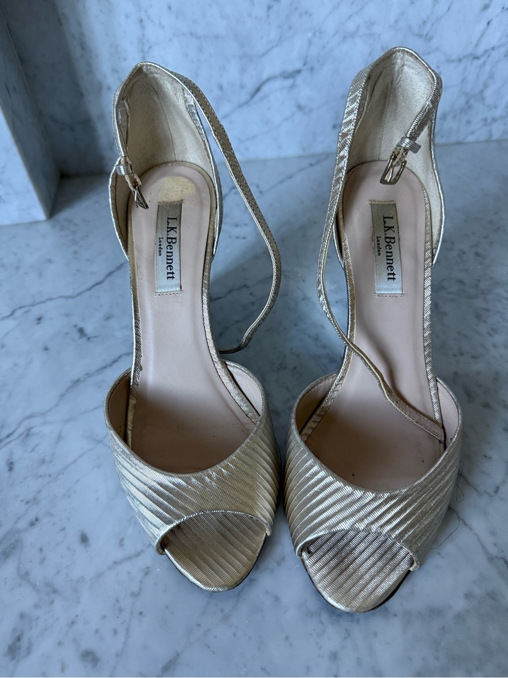 LK Bennett Metallic Gold Peep-Toe wedge Heels